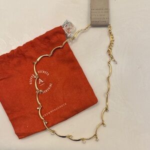 Anthropologie Gold Scallop Necklace with Crystal Accents